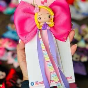 Pink and Purple Kids Hair Bow with Doll